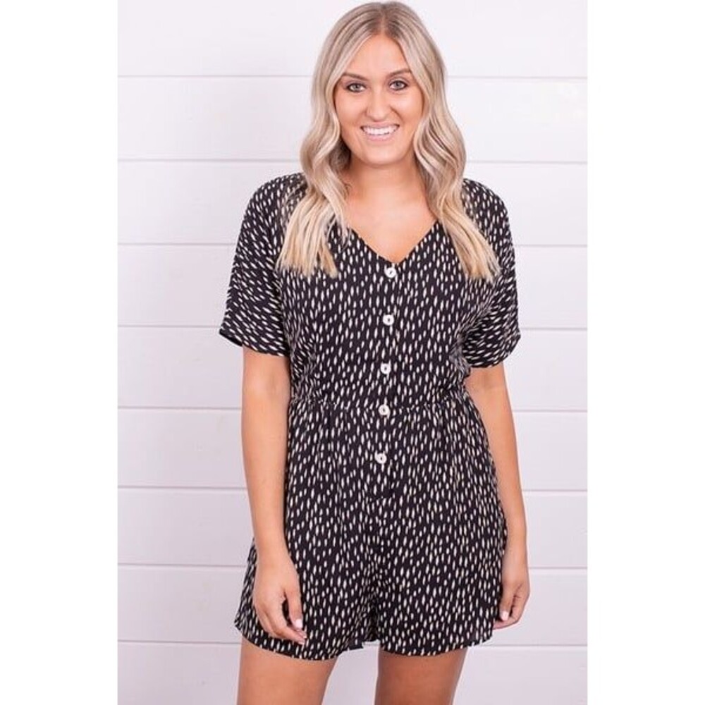 Wishlist Women's Paintbrush Polka Dot Button Front Side Pocket Playsuit Romper M
